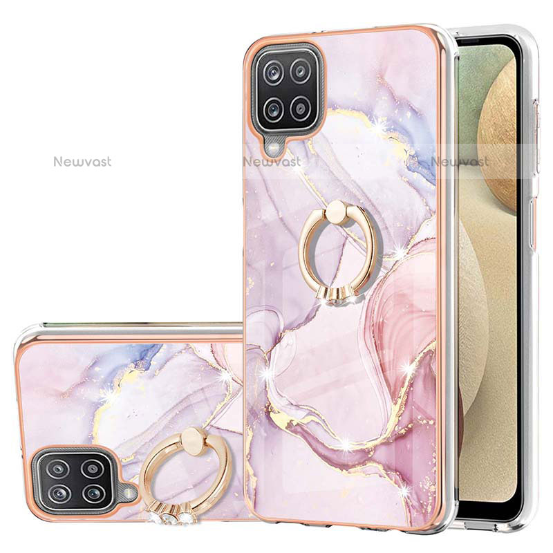 Silicone Candy Rubber Gel Fashionable Pattern Soft Case Cover with Finger Ring Stand Y05B for Samsung Galaxy A12 Pink