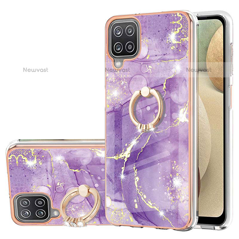 Silicone Candy Rubber Gel Fashionable Pattern Soft Case Cover with Finger Ring Stand Y05B for Samsung Galaxy A12 Purple