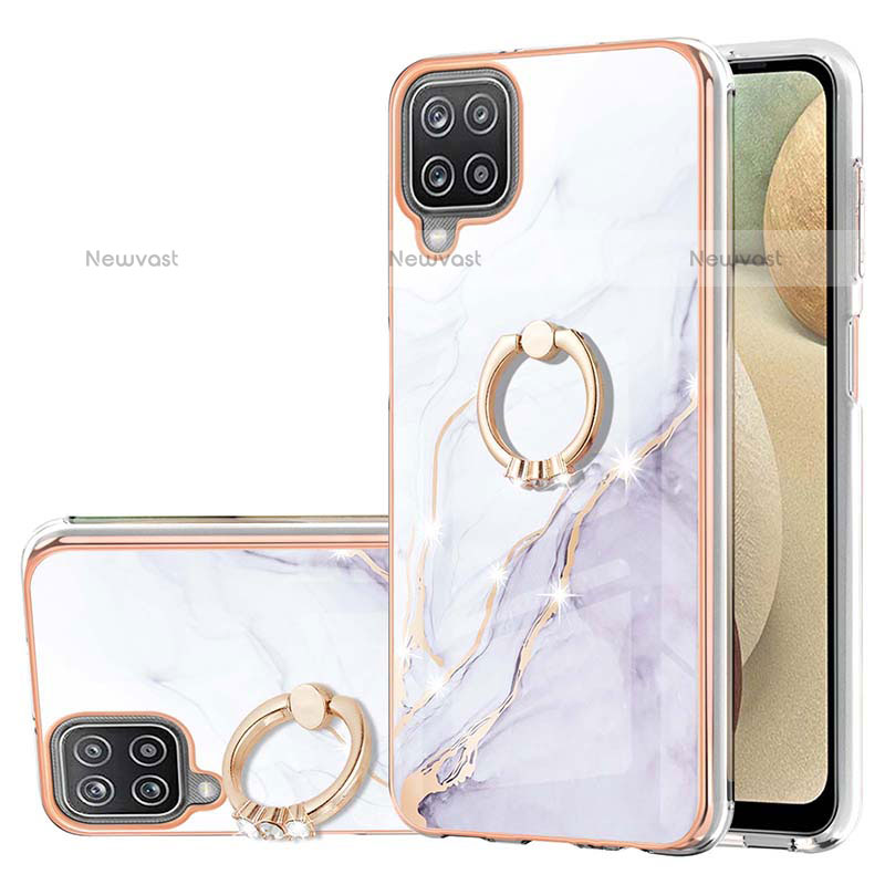 Silicone Candy Rubber Gel Fashionable Pattern Soft Case Cover with Finger Ring Stand Y05B for Samsung Galaxy A12 White