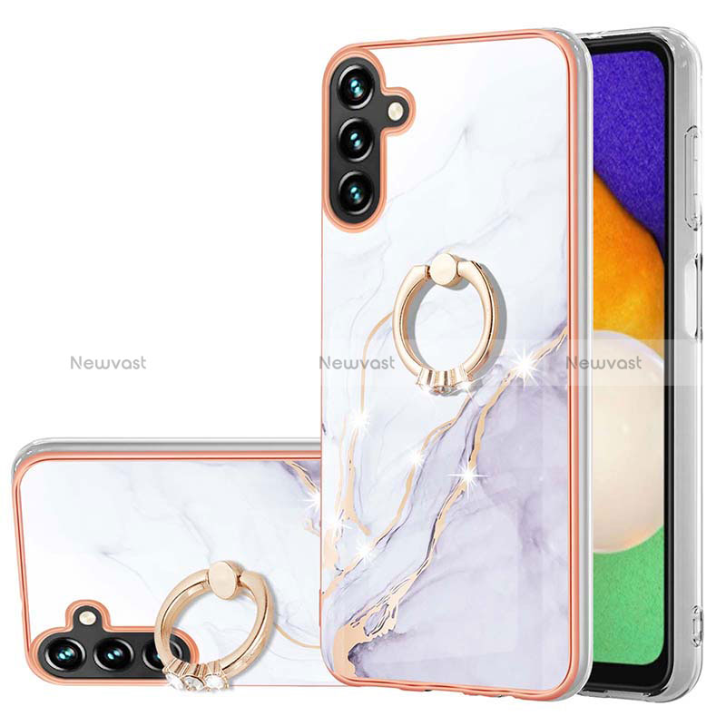 Silicone Candy Rubber Gel Fashionable Pattern Soft Case Cover with Finger Ring Stand Y05B for Samsung Galaxy A13 5G White