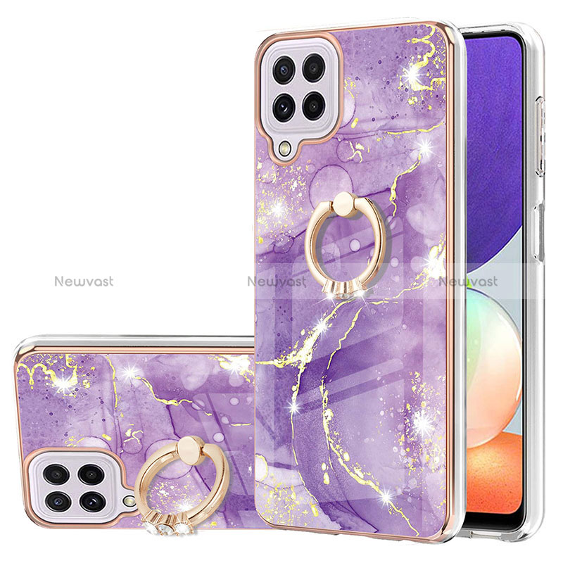 Silicone Candy Rubber Gel Fashionable Pattern Soft Case Cover with Finger Ring Stand Y05B for Samsung Galaxy A22 4G Purple