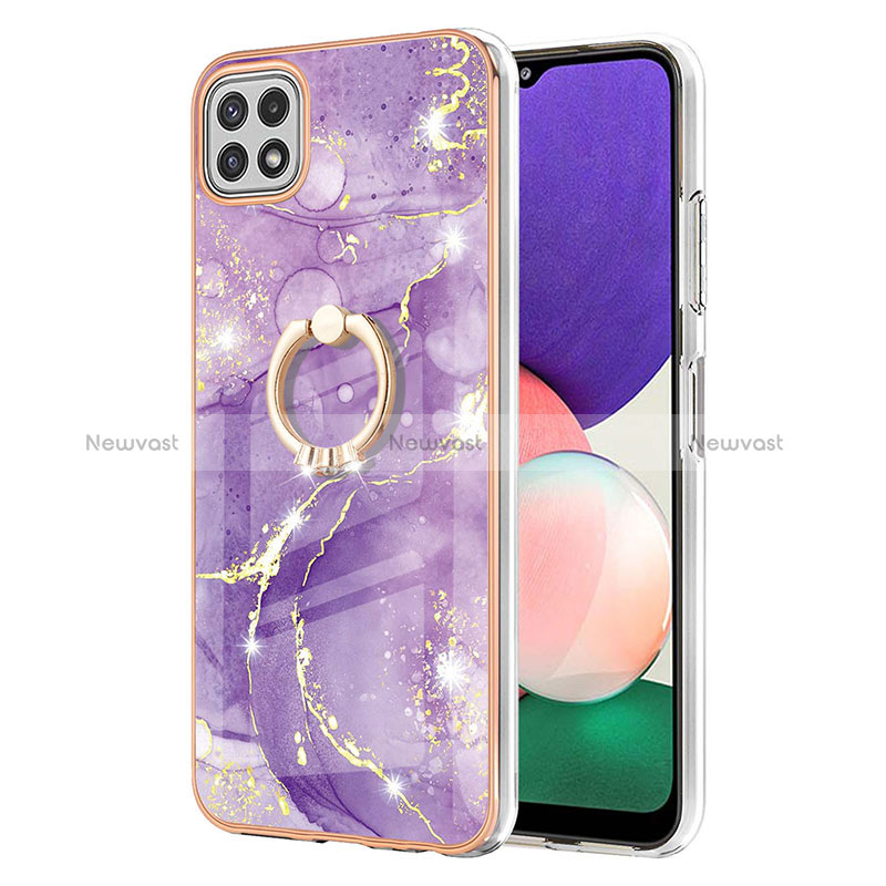 Silicone Candy Rubber Gel Fashionable Pattern Soft Case Cover with Finger Ring Stand Y05B for Samsung Galaxy A22 5G