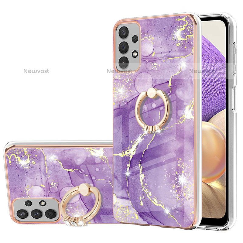 Silicone Candy Rubber Gel Fashionable Pattern Soft Case Cover with Finger Ring Stand Y05B for Samsung Galaxy A23 5G Purple