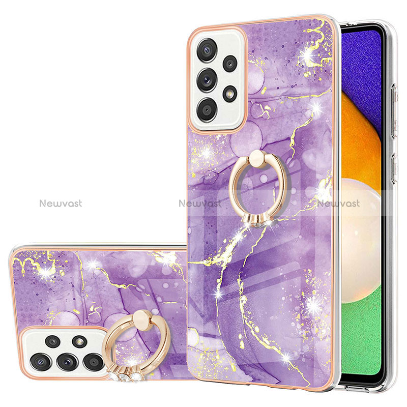 Silicone Candy Rubber Gel Fashionable Pattern Soft Case Cover with Finger Ring Stand Y05B for Samsung Galaxy A52 4G Purple