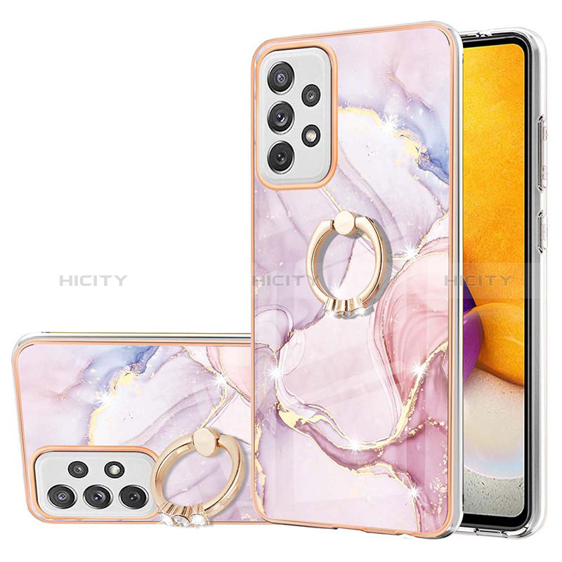 Silicone Candy Rubber Gel Fashionable Pattern Soft Case Cover with Finger Ring Stand Y05B for Samsung Galaxy A72 4G Pink
