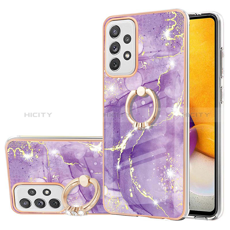 Silicone Candy Rubber Gel Fashionable Pattern Soft Case Cover with Finger Ring Stand Y05B for Samsung Galaxy A72 4G Purple