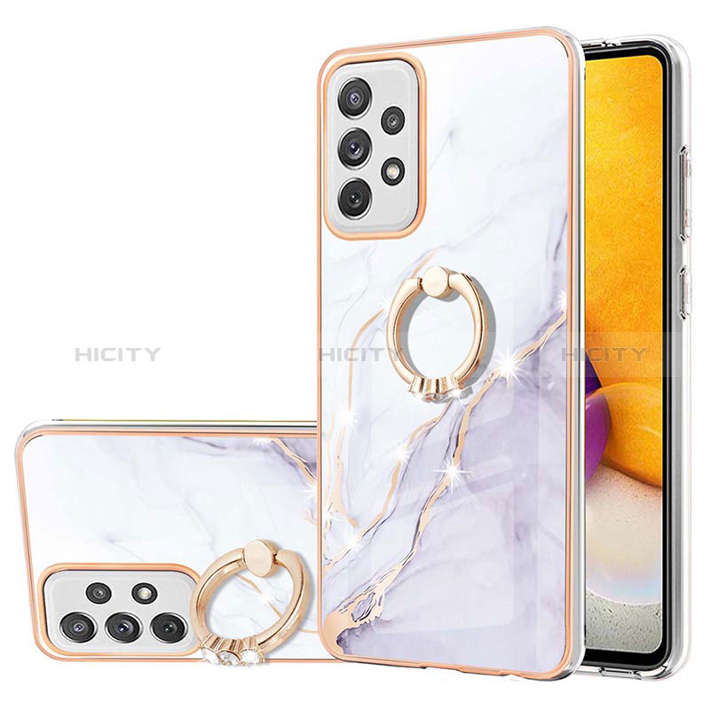 Silicone Candy Rubber Gel Fashionable Pattern Soft Case Cover with Finger Ring Stand Y05B for Samsung Galaxy A72 4G White