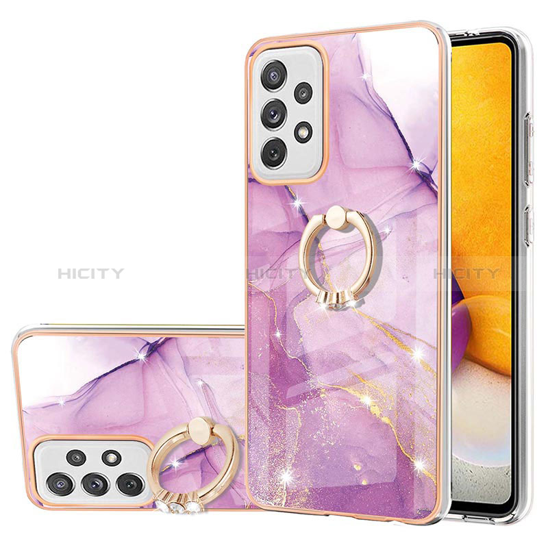 Silicone Candy Rubber Gel Fashionable Pattern Soft Case Cover with Finger Ring Stand Y05B for Samsung Galaxy A72 5G Clove Purple