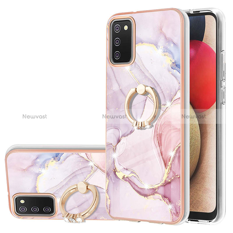 Silicone Candy Rubber Gel Fashionable Pattern Soft Case Cover with Finger Ring Stand Y05B for Samsung Galaxy F02S SM-E025F Pink