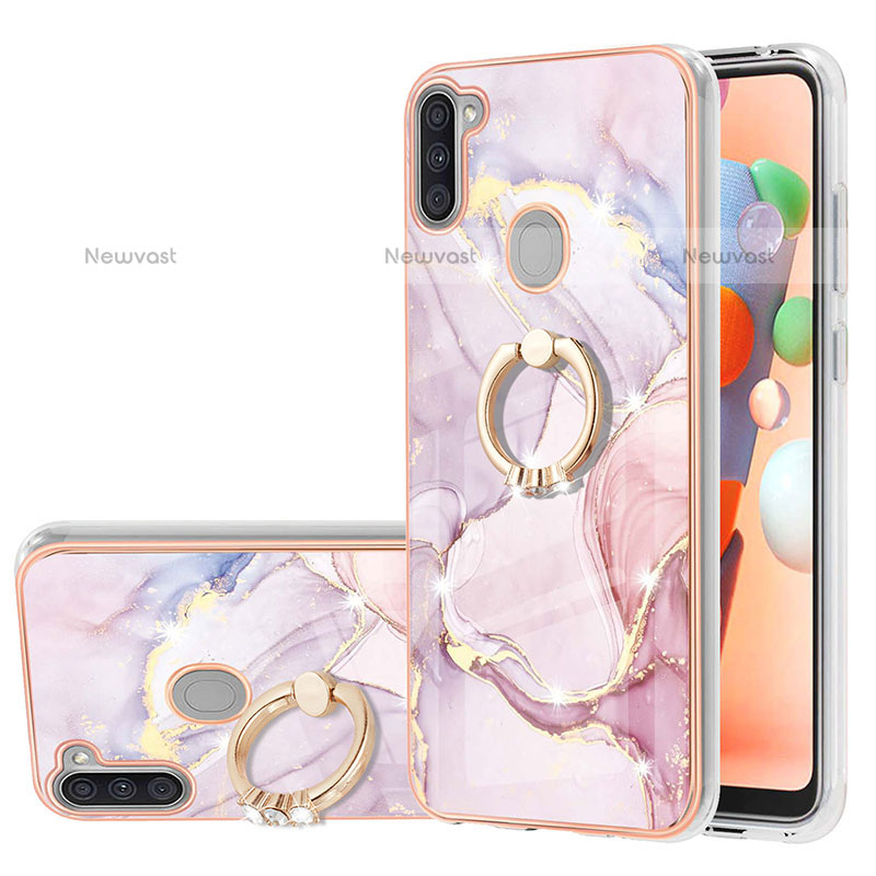 Silicone Candy Rubber Gel Fashionable Pattern Soft Case Cover with Finger Ring Stand Y05B for Samsung Galaxy M11 Pink