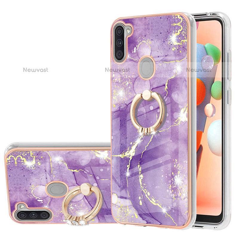 Silicone Candy Rubber Gel Fashionable Pattern Soft Case Cover with Finger Ring Stand Y05B for Samsung Galaxy M11 Purple