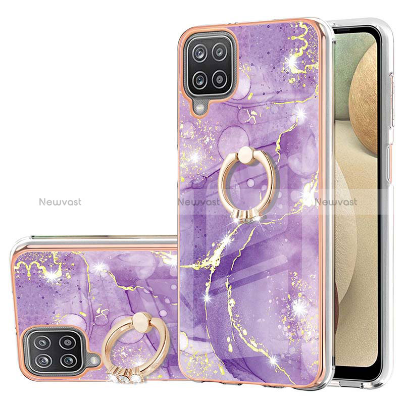 Silicone Candy Rubber Gel Fashionable Pattern Soft Case Cover with Finger Ring Stand Y05B for Samsung Galaxy M12 Purple