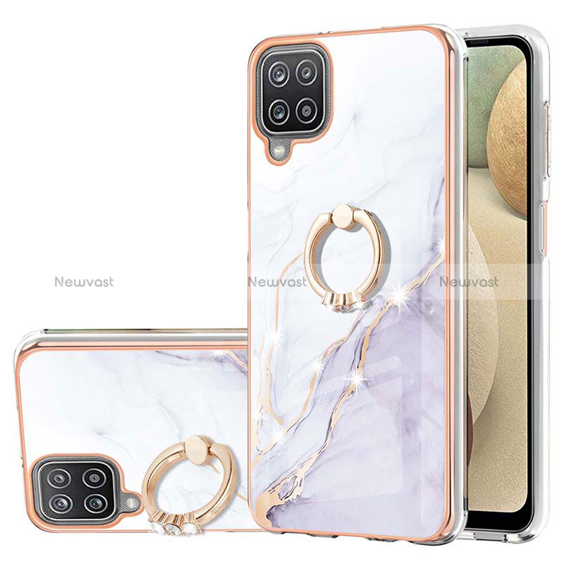Silicone Candy Rubber Gel Fashionable Pattern Soft Case Cover with Finger Ring Stand Y05B for Samsung Galaxy M12 White