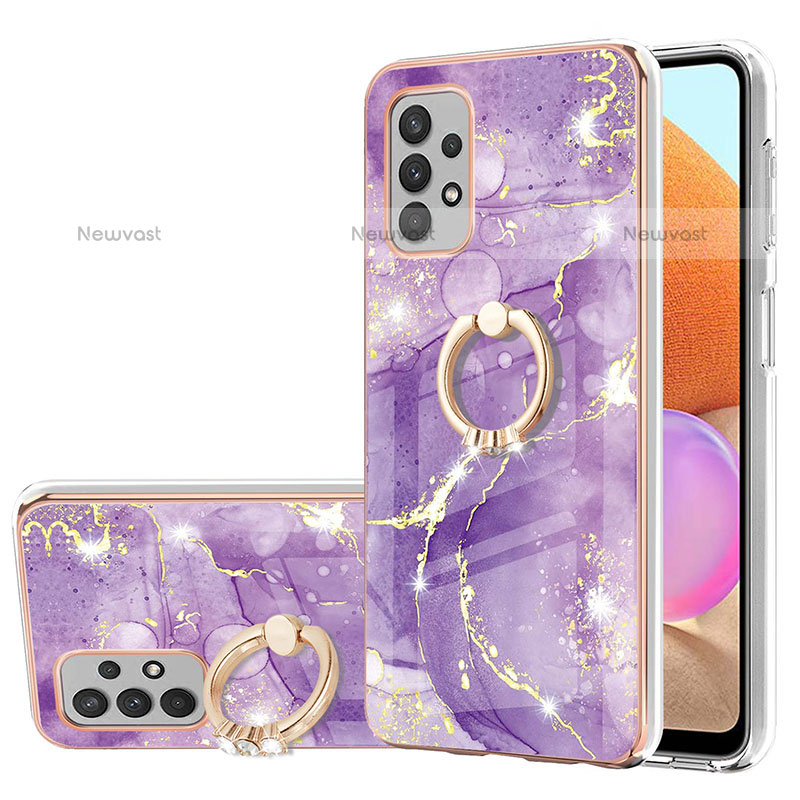 Silicone Candy Rubber Gel Fashionable Pattern Soft Case Cover with Finger Ring Stand Y05B for Samsung Galaxy M32 5G Purple