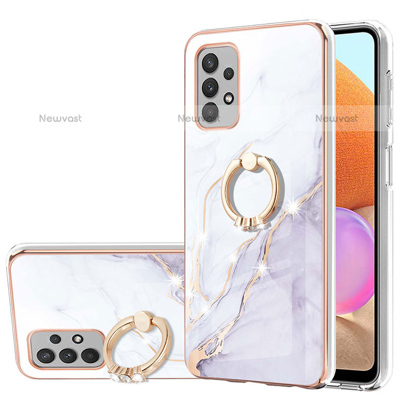 Silicone Candy Rubber Gel Fashionable Pattern Soft Case Cover with Finger Ring Stand Y05B for Samsung Galaxy M32 5G White