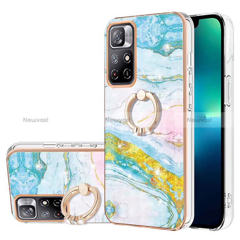 Silicone Candy Rubber Gel Fashionable Pattern Soft Case Cover with Finger Ring Stand Y05B for Xiaomi Poco M4 Pro 5G Colorful