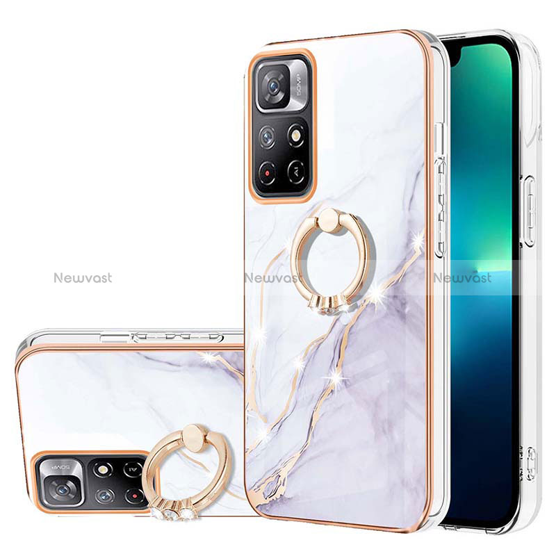 Silicone Candy Rubber Gel Fashionable Pattern Soft Case Cover with Finger Ring Stand Y05B for Xiaomi Poco M4 Pro 5G White