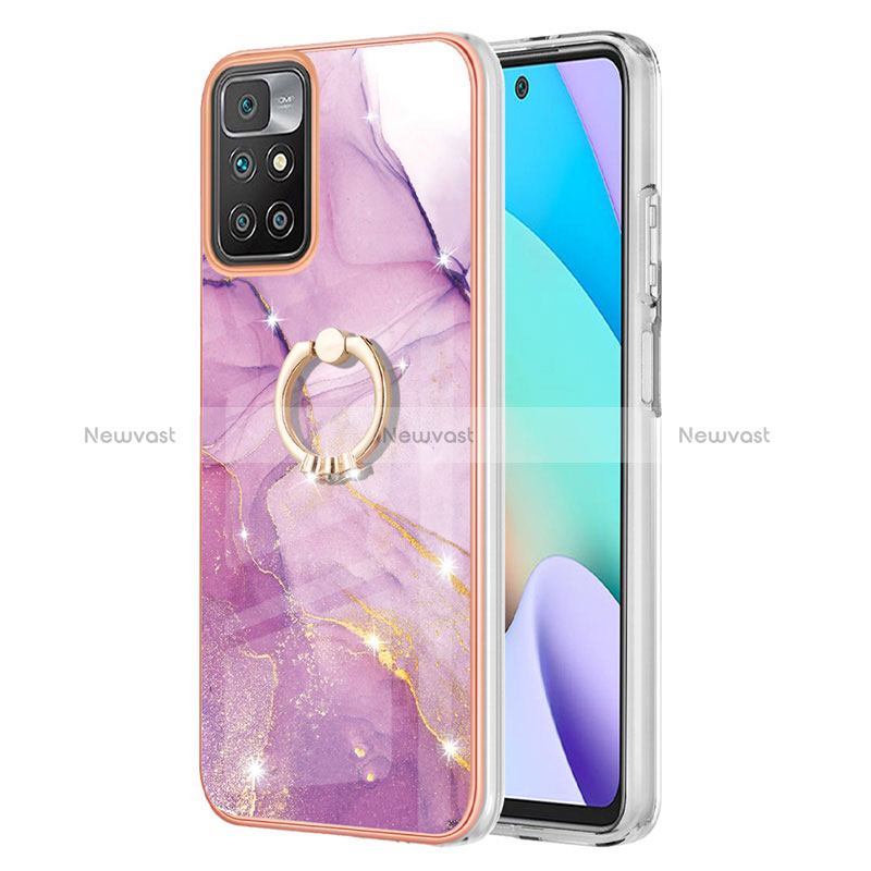 Silicone Candy Rubber Gel Fashionable Pattern Soft Case Cover with Finger Ring Stand Y05B for Xiaomi Redmi 10 (2022) Clove Purple