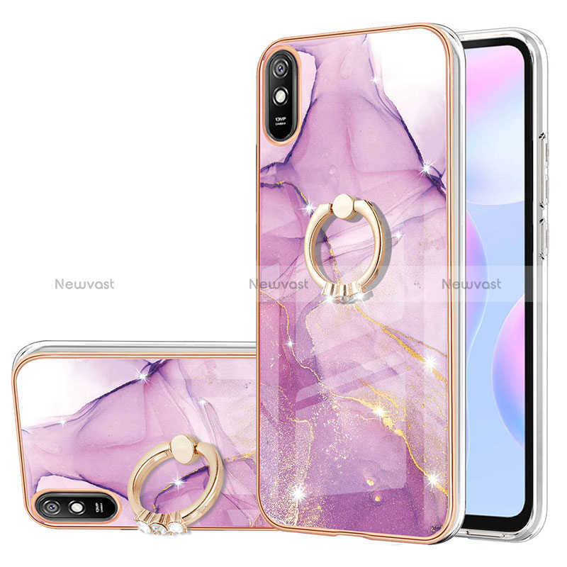 Silicone Candy Rubber Gel Fashionable Pattern Soft Case Cover with Finger Ring Stand Y05B for Xiaomi Redmi 9A Clove Purple