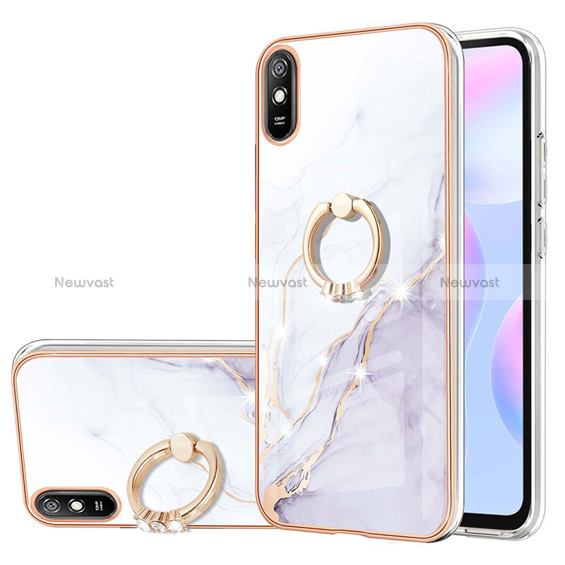 Silicone Candy Rubber Gel Fashionable Pattern Soft Case Cover with Finger Ring Stand Y05B for Xiaomi Redmi 9i White