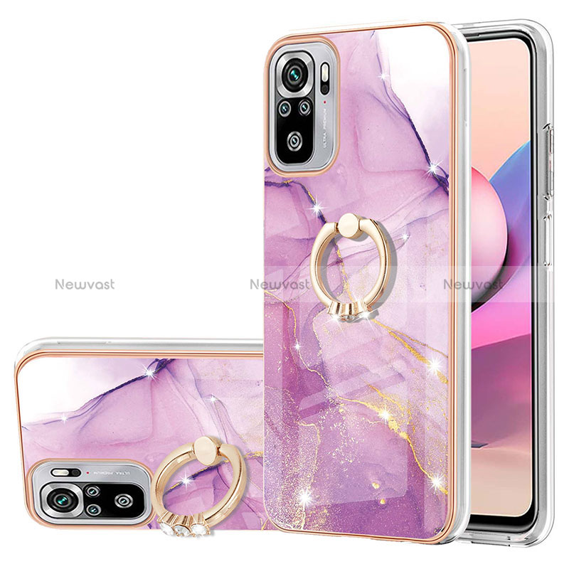 Silicone Candy Rubber Gel Fashionable Pattern Soft Case Cover with Finger Ring Stand Y05B for Xiaomi Redmi Note 10 4G Clove Purple