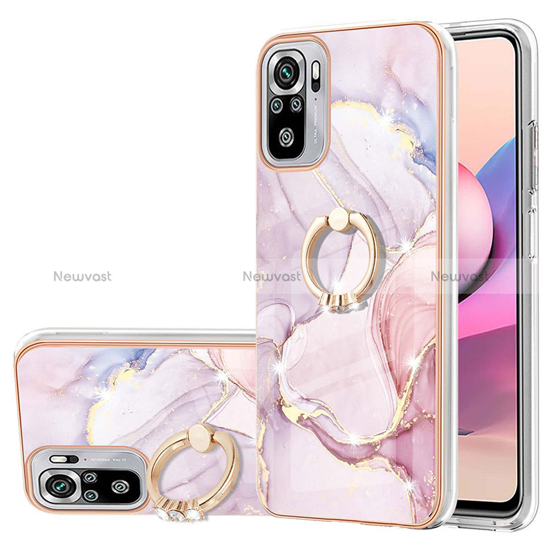 Silicone Candy Rubber Gel Fashionable Pattern Soft Case Cover with Finger Ring Stand Y05B for Xiaomi Redmi Note 10S 4G Pink