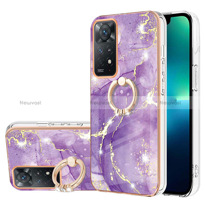 Silicone Candy Rubber Gel Fashionable Pattern Soft Case Cover with Finger Ring Stand Y05B for Xiaomi Redmi Note 11 4G (2022) Purple