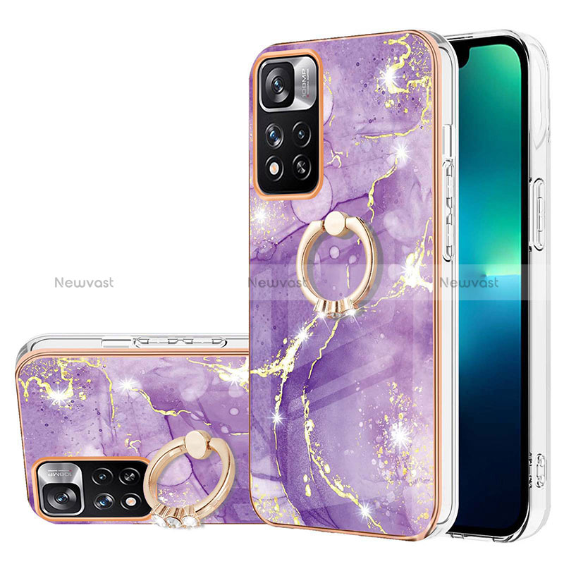 Silicone Candy Rubber Gel Fashionable Pattern Soft Case Cover with Finger Ring Stand Y05B for Xiaomi Redmi Note 11 Pro+ Plus 5G Purple