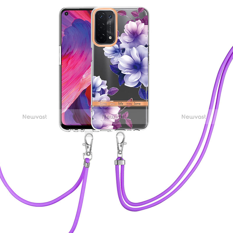 Silicone Candy Rubber Gel Fashionable Pattern Soft Case Cover with Finger Ring Stand Y06B for Oppo A74 5G Purple