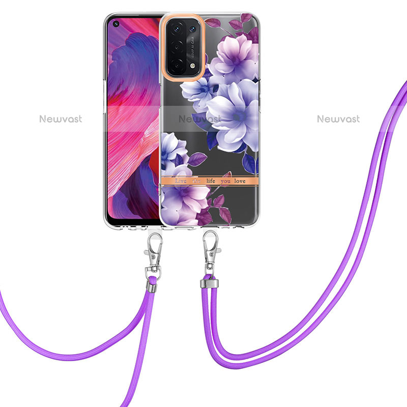 Silicone Candy Rubber Gel Fashionable Pattern Soft Case Cover with Finger Ring Stand Y06B for Oppo A93 5G Purple