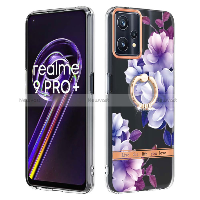 Silicone Candy Rubber Gel Fashionable Pattern Soft Case Cover with Finger Ring Stand Y06B for Realme 9 Pro+ Plus 5G Purple