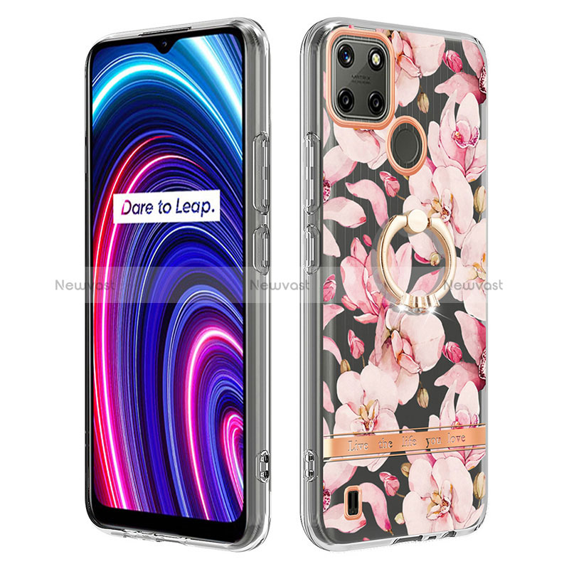 Silicone Candy Rubber Gel Fashionable Pattern Soft Case Cover with Finger Ring Stand Y06B for Realme C25Y India