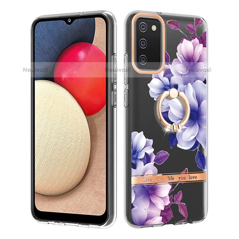 Silicone Candy Rubber Gel Fashionable Pattern Soft Case Cover with Finger Ring Stand Y06B for Samsung Galaxy A02s Purple