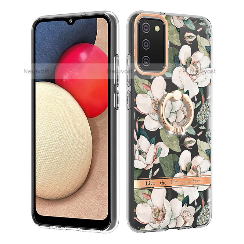 Silicone Candy Rubber Gel Fashionable Pattern Soft Case Cover with Finger Ring Stand Y06B for Samsung Galaxy A02s White