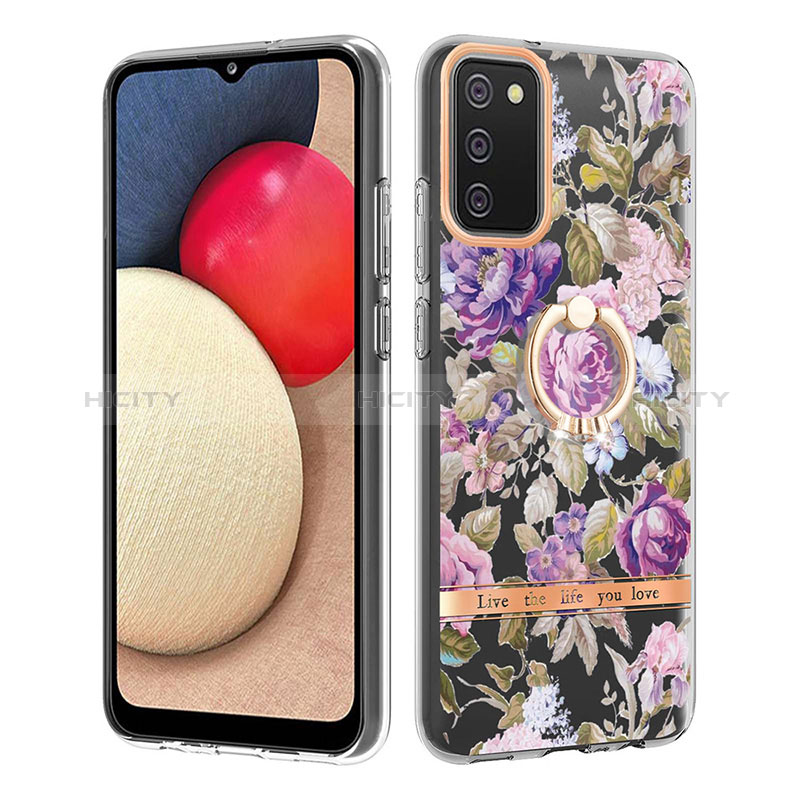 Silicone Candy Rubber Gel Fashionable Pattern Soft Case Cover with Finger Ring Stand Y06B for Samsung Galaxy A03s