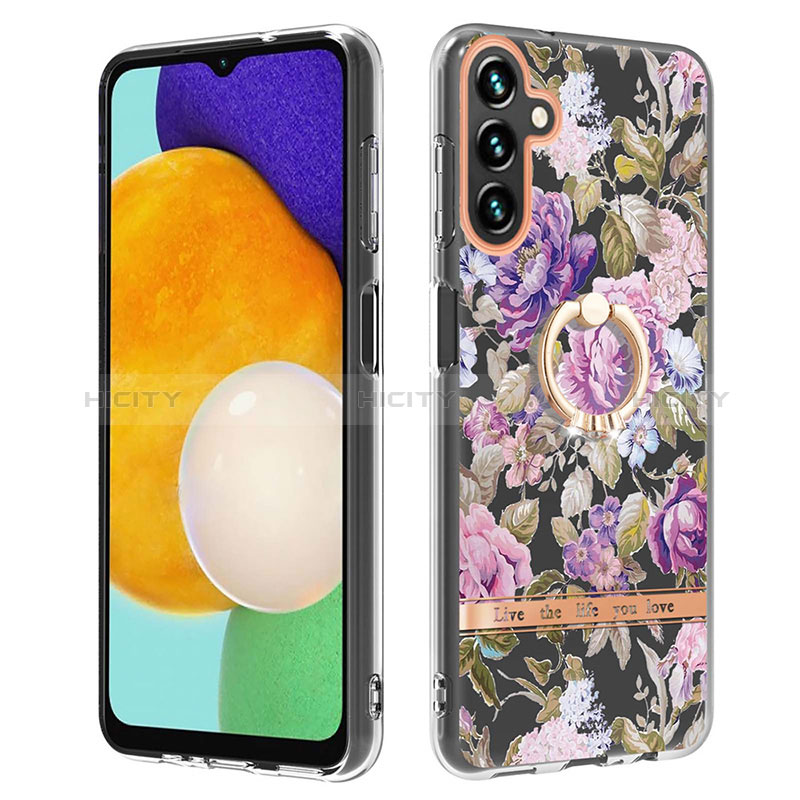 Silicone Candy Rubber Gel Fashionable Pattern Soft Case Cover with Finger Ring Stand Y06B for Samsung Galaxy A04s Clove Purple