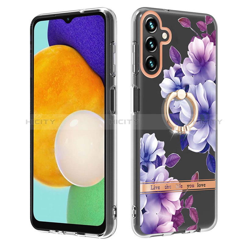 Silicone Candy Rubber Gel Fashionable Pattern Soft Case Cover with Finger Ring Stand Y06B for Samsung Galaxy A04s Purple