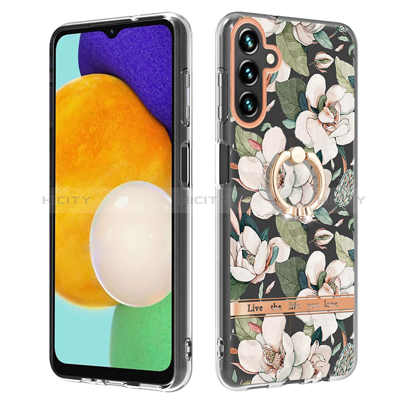 Silicone Candy Rubber Gel Fashionable Pattern Soft Case Cover with Finger Ring Stand Y06B for Samsung Galaxy A04s White