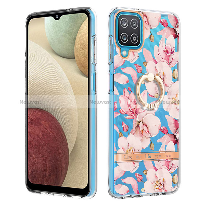 Silicone Candy Rubber Gel Fashionable Pattern Soft Case Cover with Finger Ring Stand Y06B for Samsung Galaxy A12 5G Pink