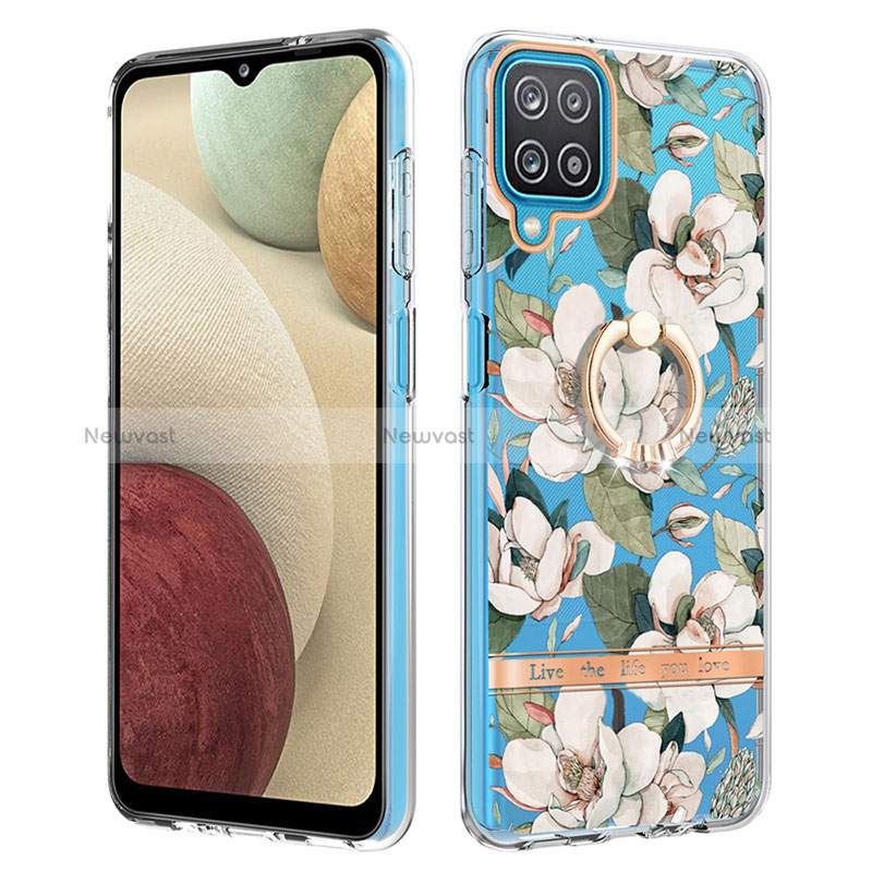 Silicone Candy Rubber Gel Fashionable Pattern Soft Case Cover with Finger Ring Stand Y06B for Samsung Galaxy A12 5G White