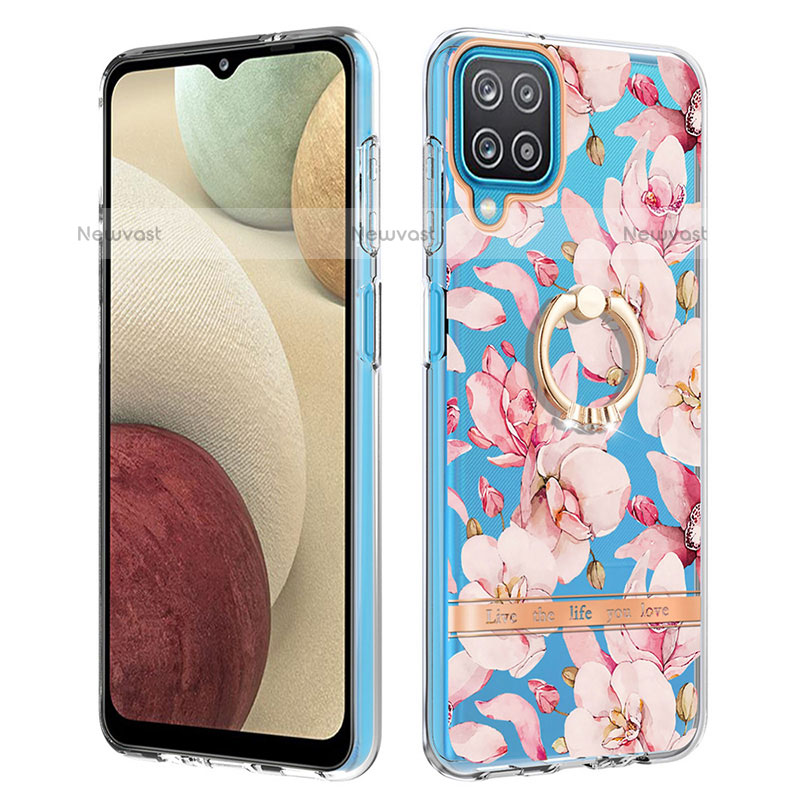 Silicone Candy Rubber Gel Fashionable Pattern Soft Case Cover with Finger Ring Stand Y06B for Samsung Galaxy A12 Pink