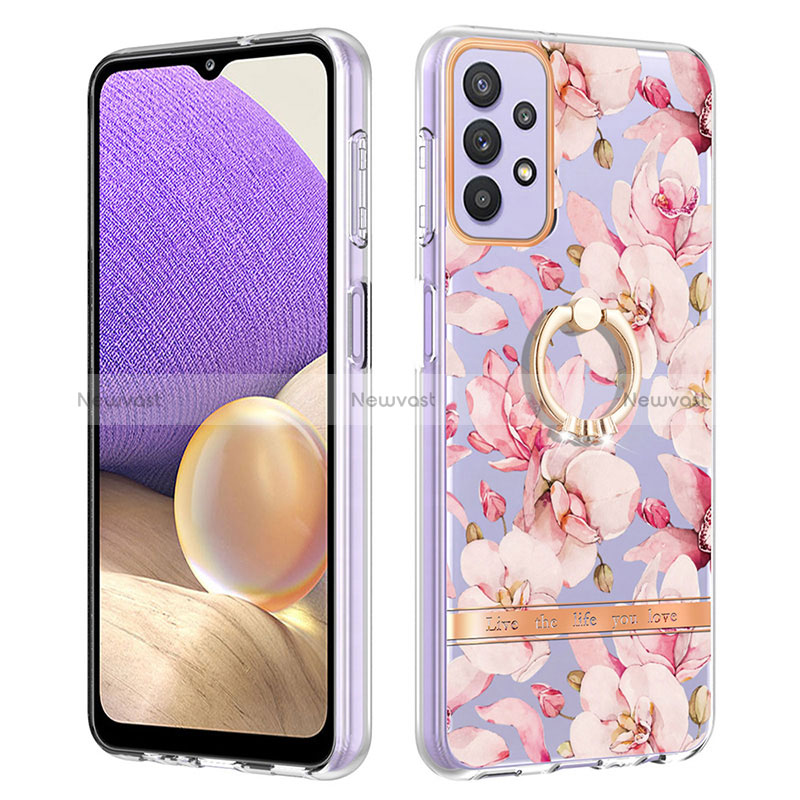 Silicone Candy Rubber Gel Fashionable Pattern Soft Case Cover with Finger Ring Stand Y06B for Samsung Galaxy A13 4G Pink