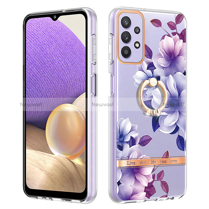 Silicone Candy Rubber Gel Fashionable Pattern Soft Case Cover with Finger Ring Stand Y06B for Samsung Galaxy A13 4G Purple