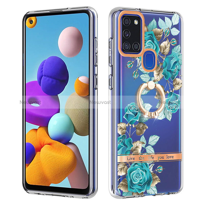 Silicone Candy Rubber Gel Fashionable Pattern Soft Case Cover with Finger Ring Stand Y06B for Samsung Galaxy A21s