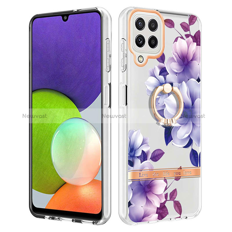 Silicone Candy Rubber Gel Fashionable Pattern Soft Case Cover with Finger Ring Stand Y06B for Samsung Galaxy A22 4G Purple