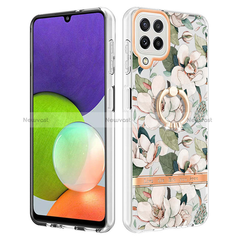 Silicone Candy Rubber Gel Fashionable Pattern Soft Case Cover with Finger Ring Stand Y06B for Samsung Galaxy A22 4G White