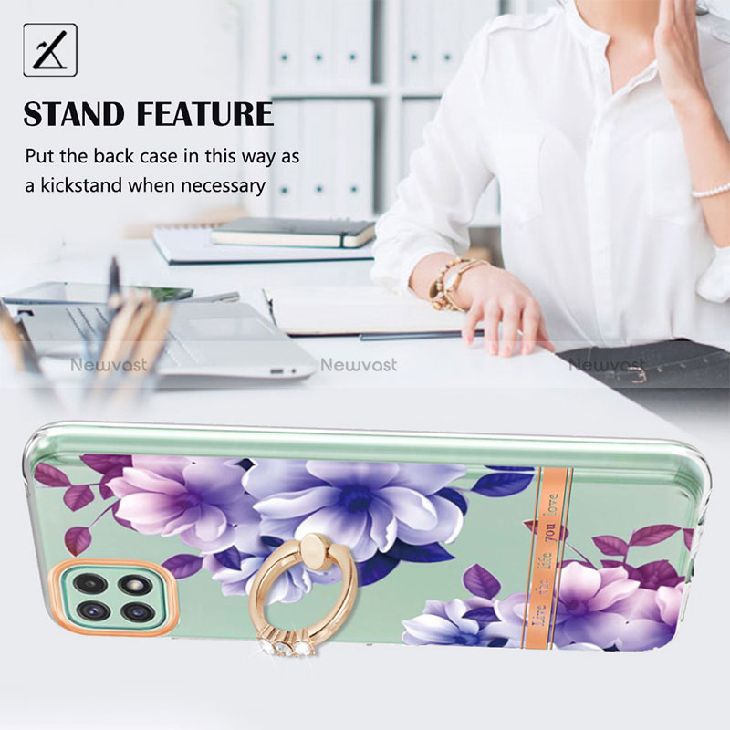 Silicone Candy Rubber Gel Fashionable Pattern Soft Case Cover with Finger Ring Stand Y06B for Samsung Galaxy A22 5G