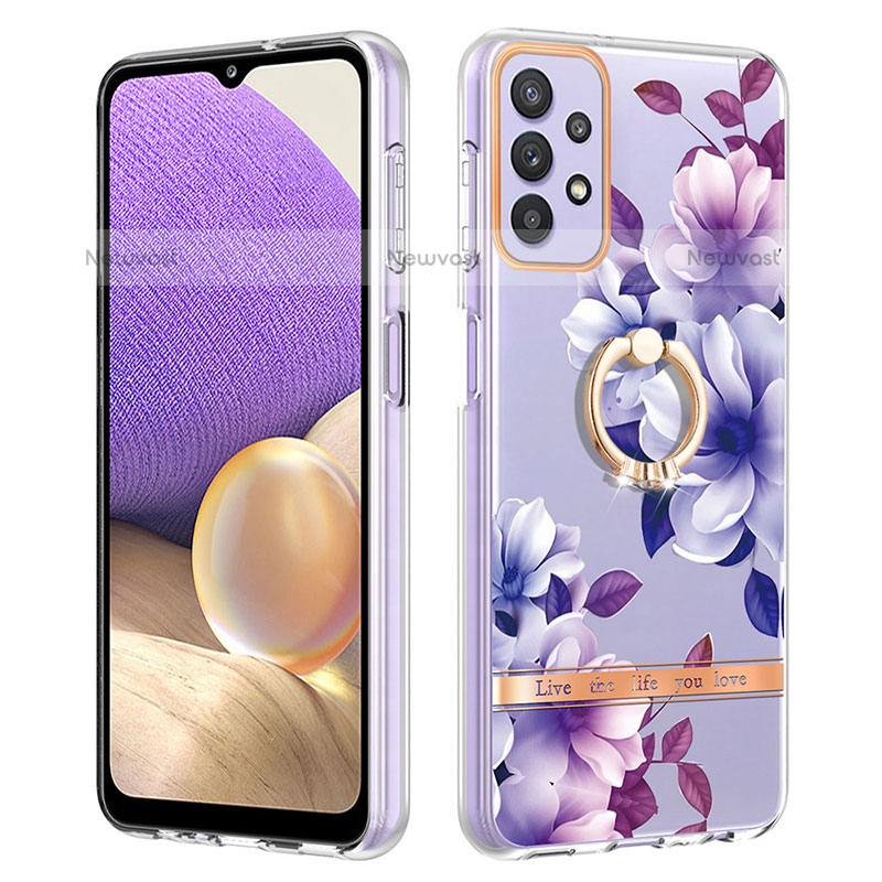 Silicone Candy Rubber Gel Fashionable Pattern Soft Case Cover with Finger Ring Stand Y06B for Samsung Galaxy A23 5G Purple