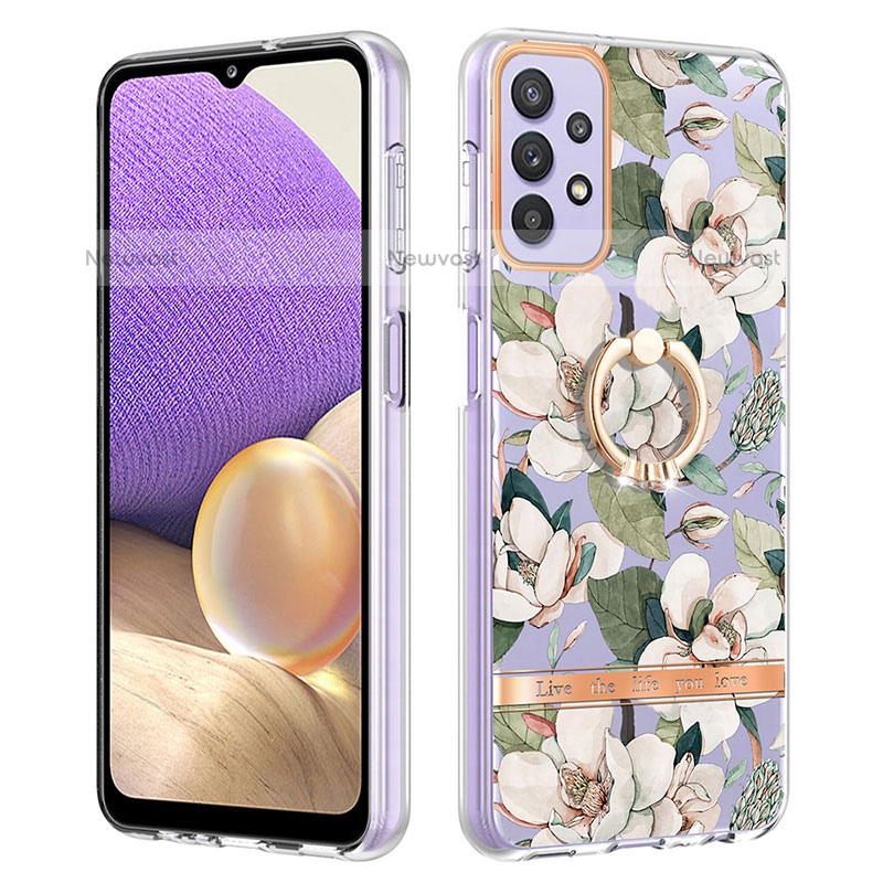 Silicone Candy Rubber Gel Fashionable Pattern Soft Case Cover with Finger Ring Stand Y06B for Samsung Galaxy A23 5G White