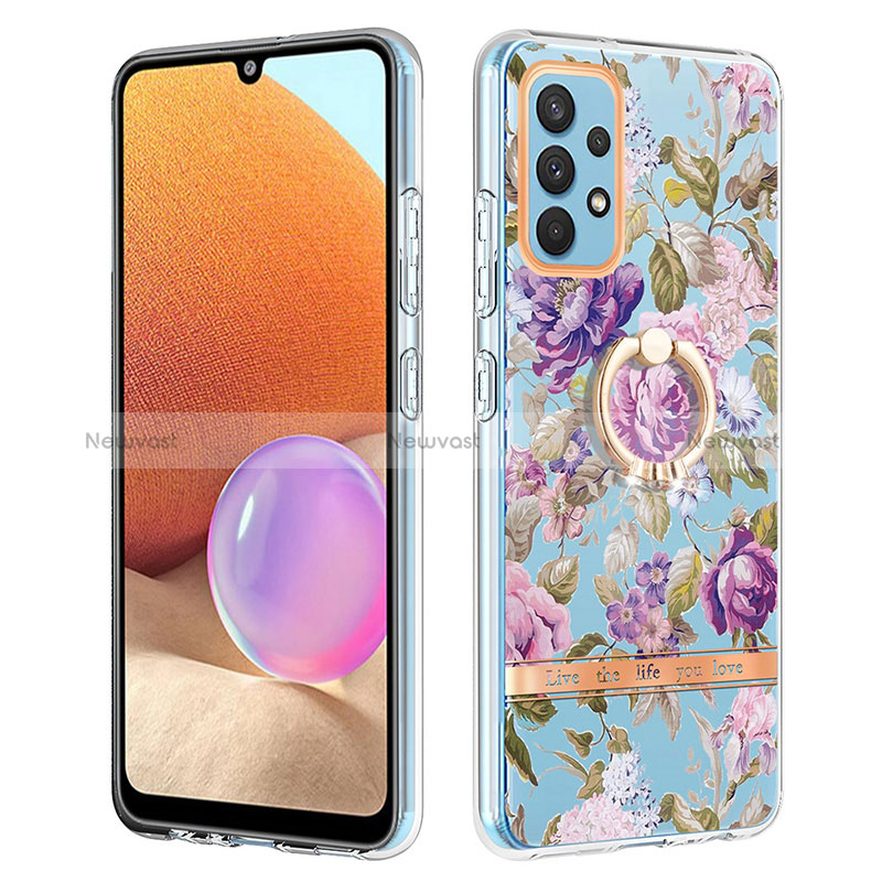 Silicone Candy Rubber Gel Fashionable Pattern Soft Case Cover with Finger Ring Stand Y06B for Samsung Galaxy A32 4G